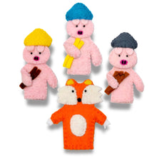 Load image into Gallery viewer, Felted Three Little Pigs &amp; Fox Finger Puppet Pack
