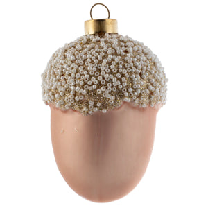 Snow Beaded Acorn Glass Ornament