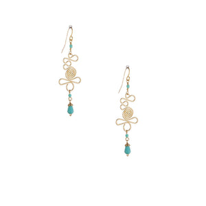 Gold Geometric Green Beaded Earrings